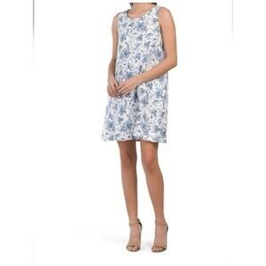 Lucky Brand Dress Linen Paisley Floral Trapeze Coastal Beach Boho Blue Size L